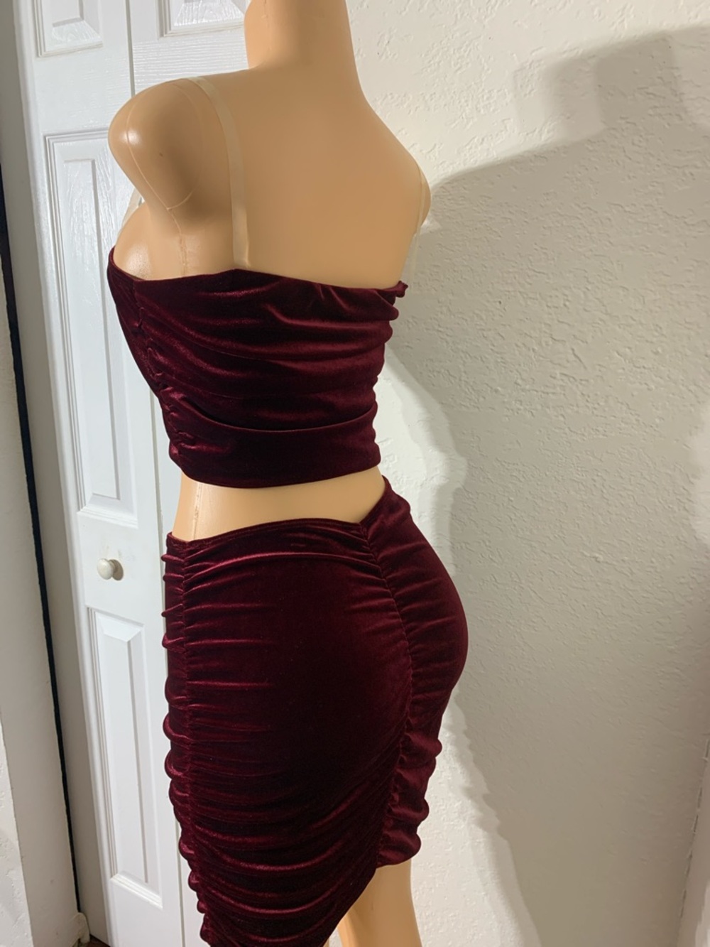Velvet Ruched Burgundy Two-Piece Set - Picture 7 of 8
